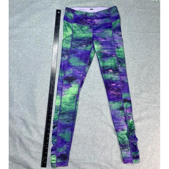 Lululemon Leggings Womens 4 Multicolor Purple Green Pattern Ruched Detail Active - Picture 2 of 7